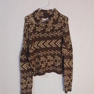 No Boundaries Brown and Cream Cowl Neck Sweater